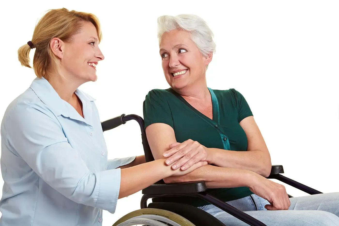 Staff member with an women in a wheelchair